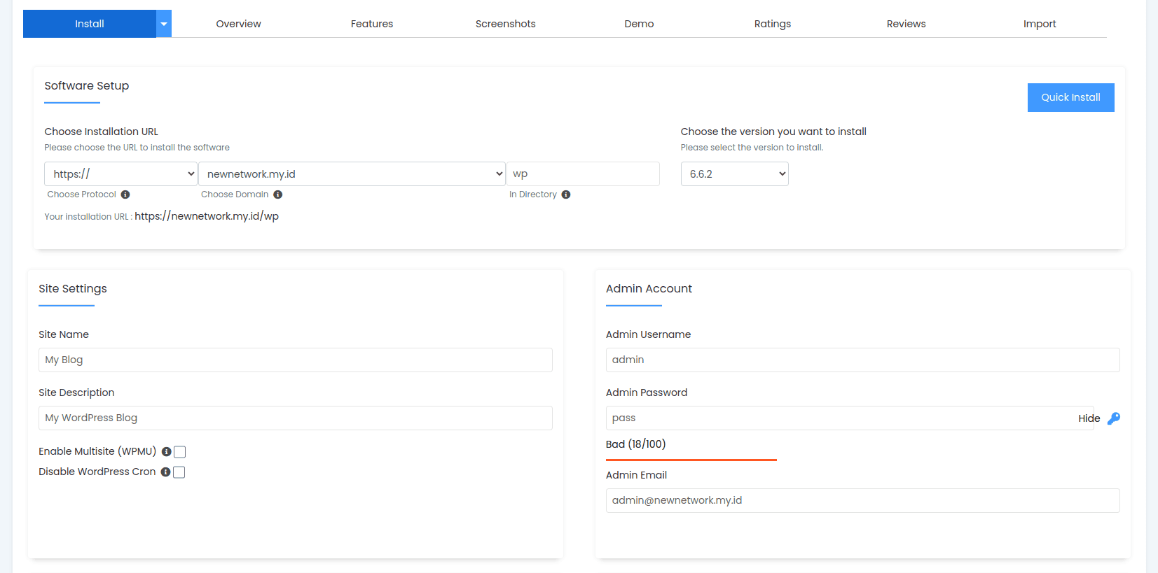 proses install wordpress softaculous