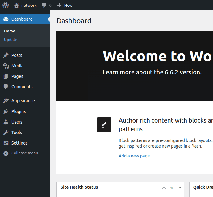 menu wordpress admin