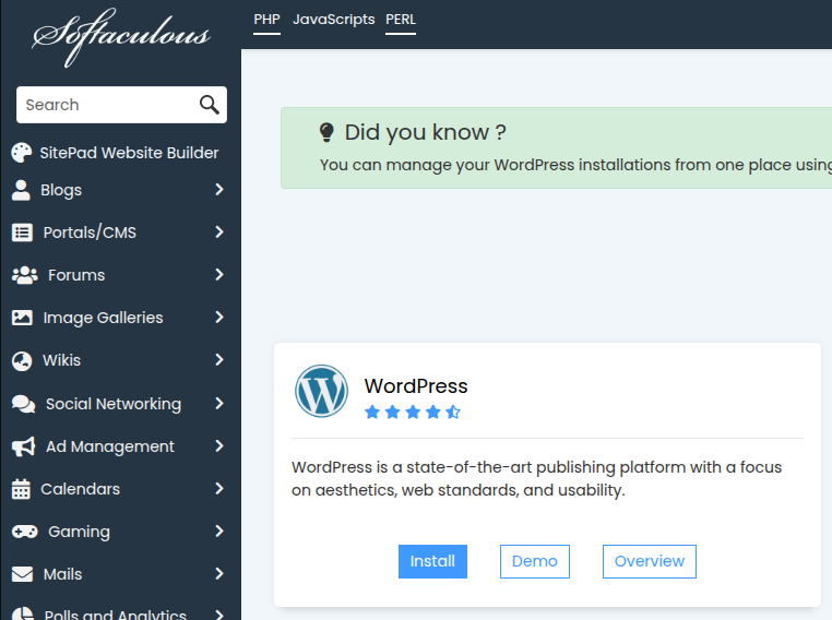 softaculous installer