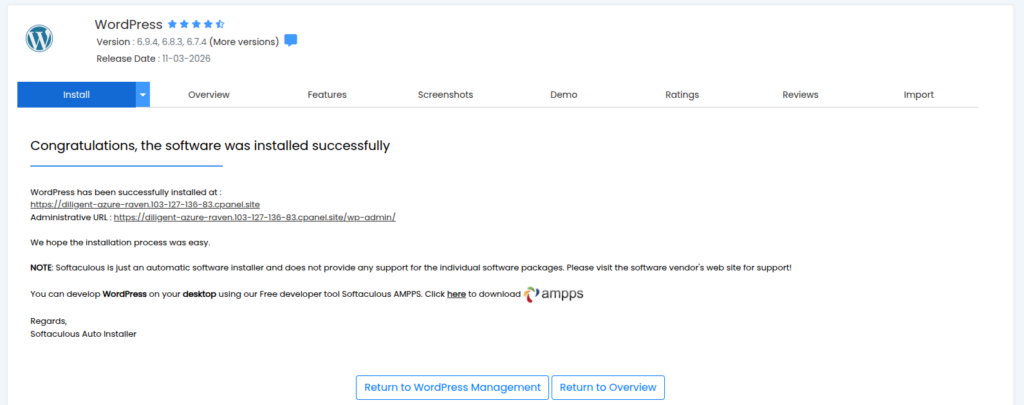 sukses instalasi wordpress